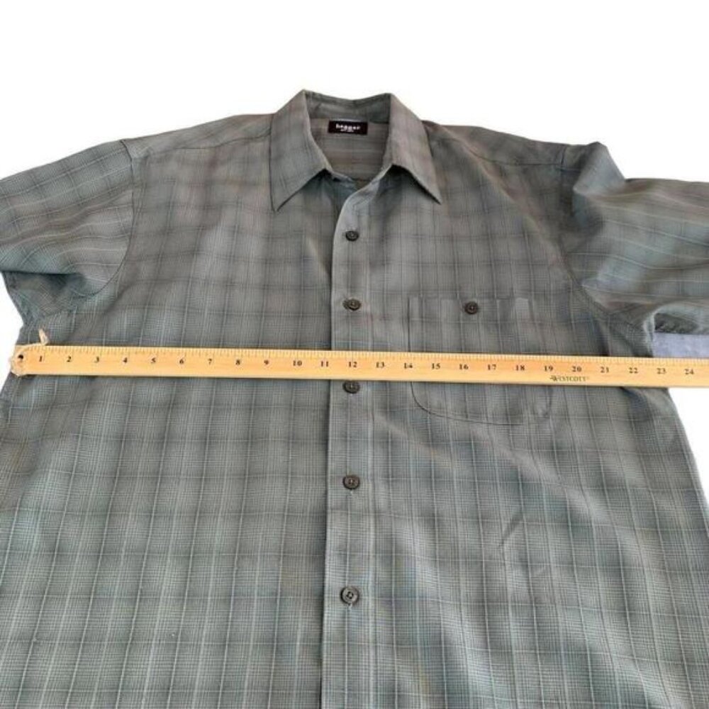 Haggar Mens Luury Microfibre Long Sleeve Gray Plaid Shirt Size L Defect - Picture 4 of 8